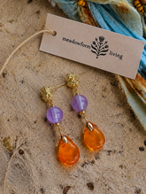 Amber Orange Glass Brass Art Earrings