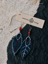 Green Leaf Embroidery Fabric Earrings