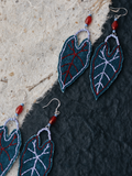 Green Leaf Embroidery Fabric Earrings