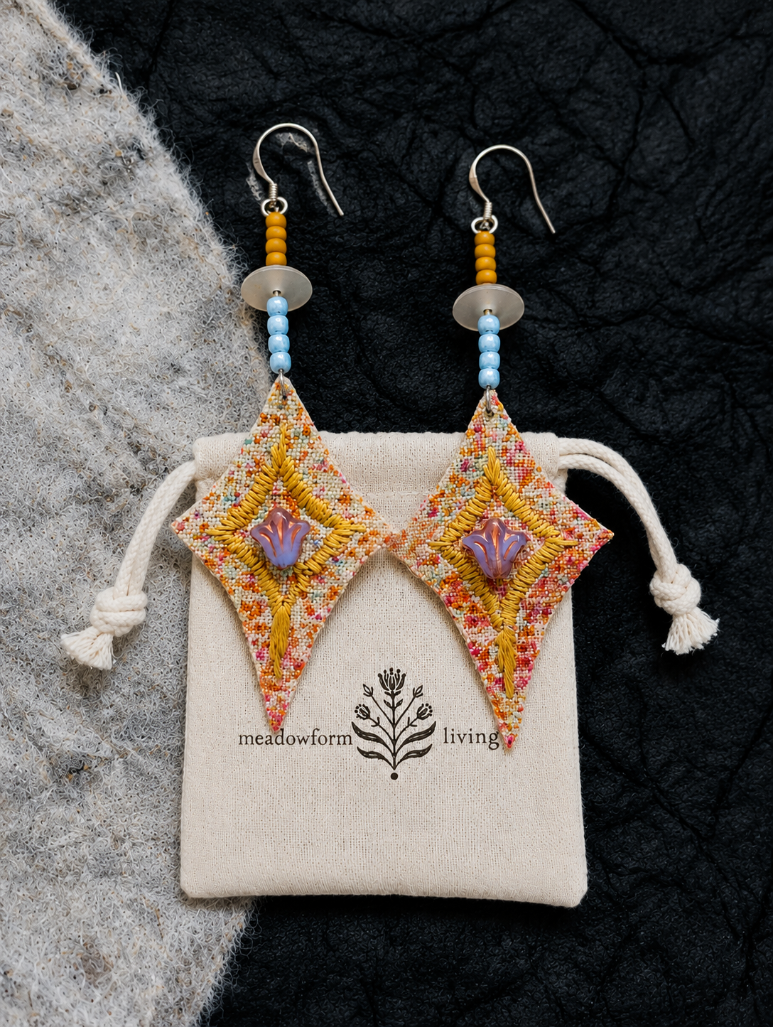 Geometric Diamond Fabric Star Earrings
