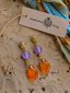 Amber Orange Glass Brass Art Earrings