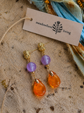Amber Orange Glass Brass Art Earrings