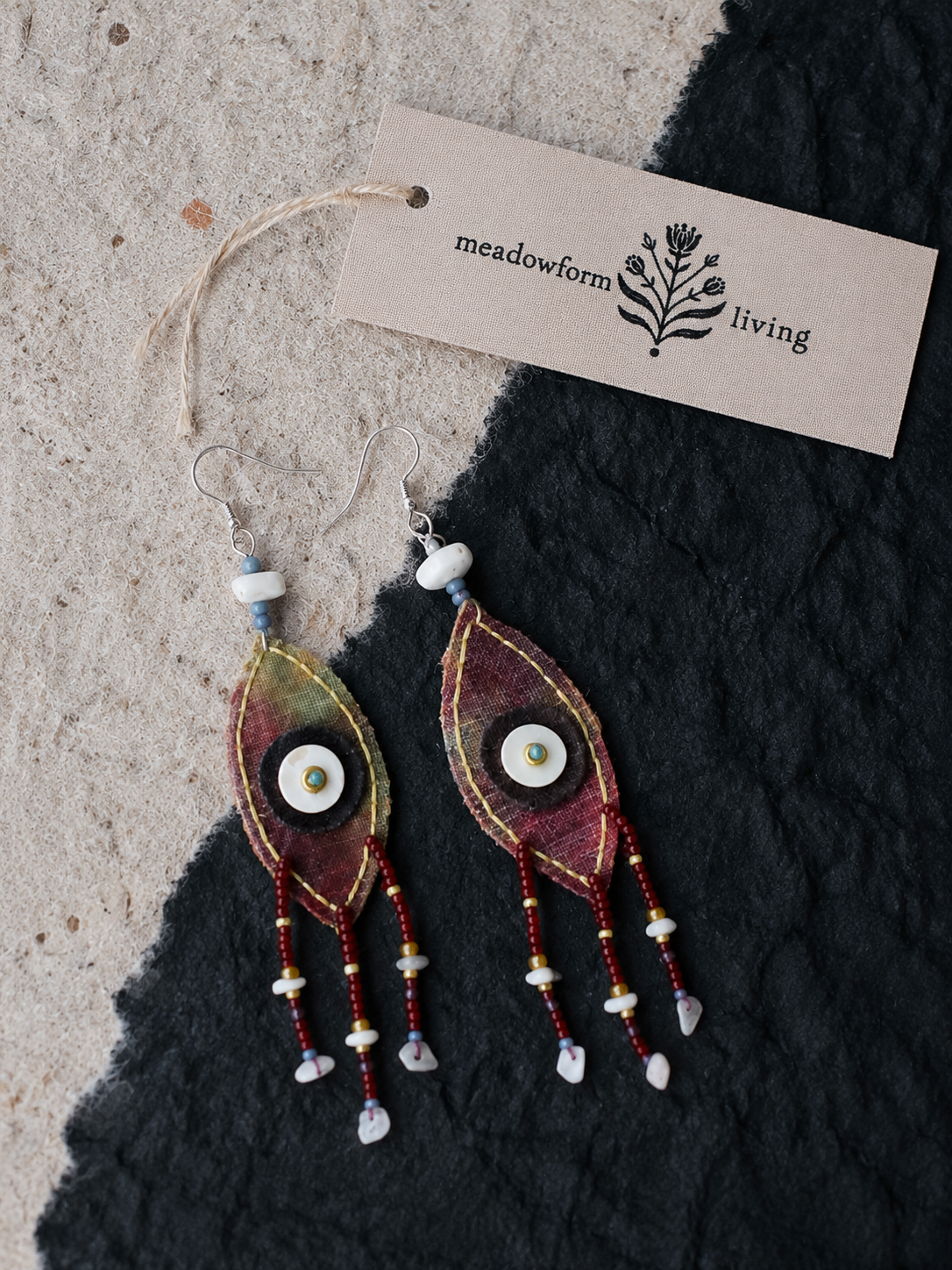 Beaded Tassel Fabric Art Earrings