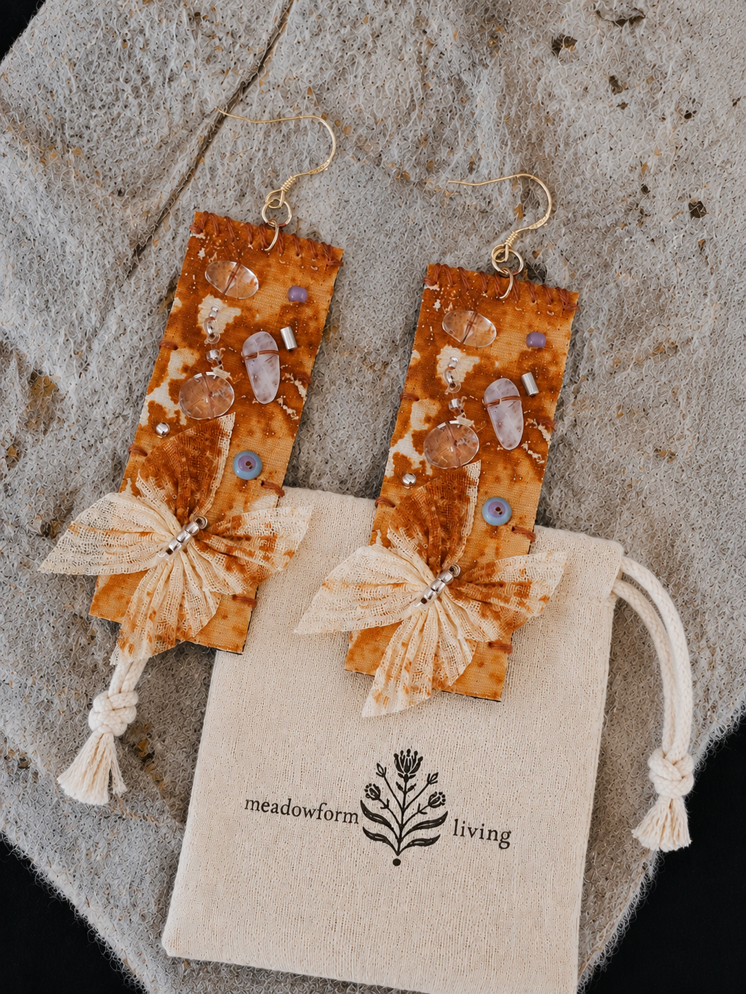 Rust Dye Linen Art Earrings