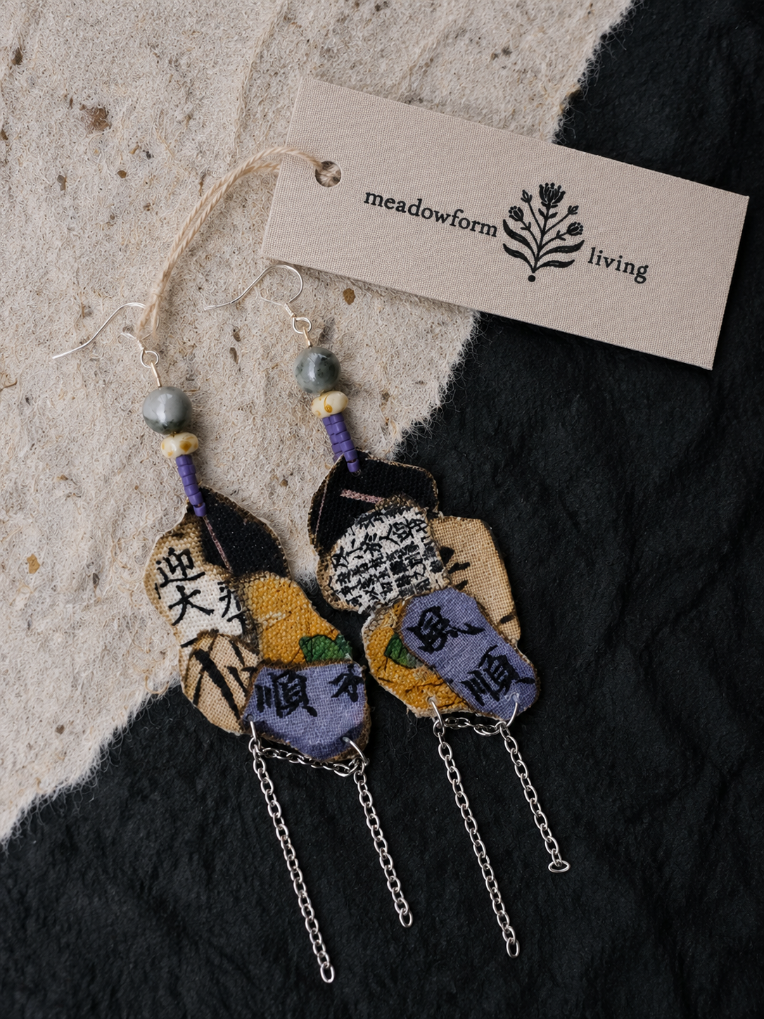 Kinsai Ink Art Fabric Earrings