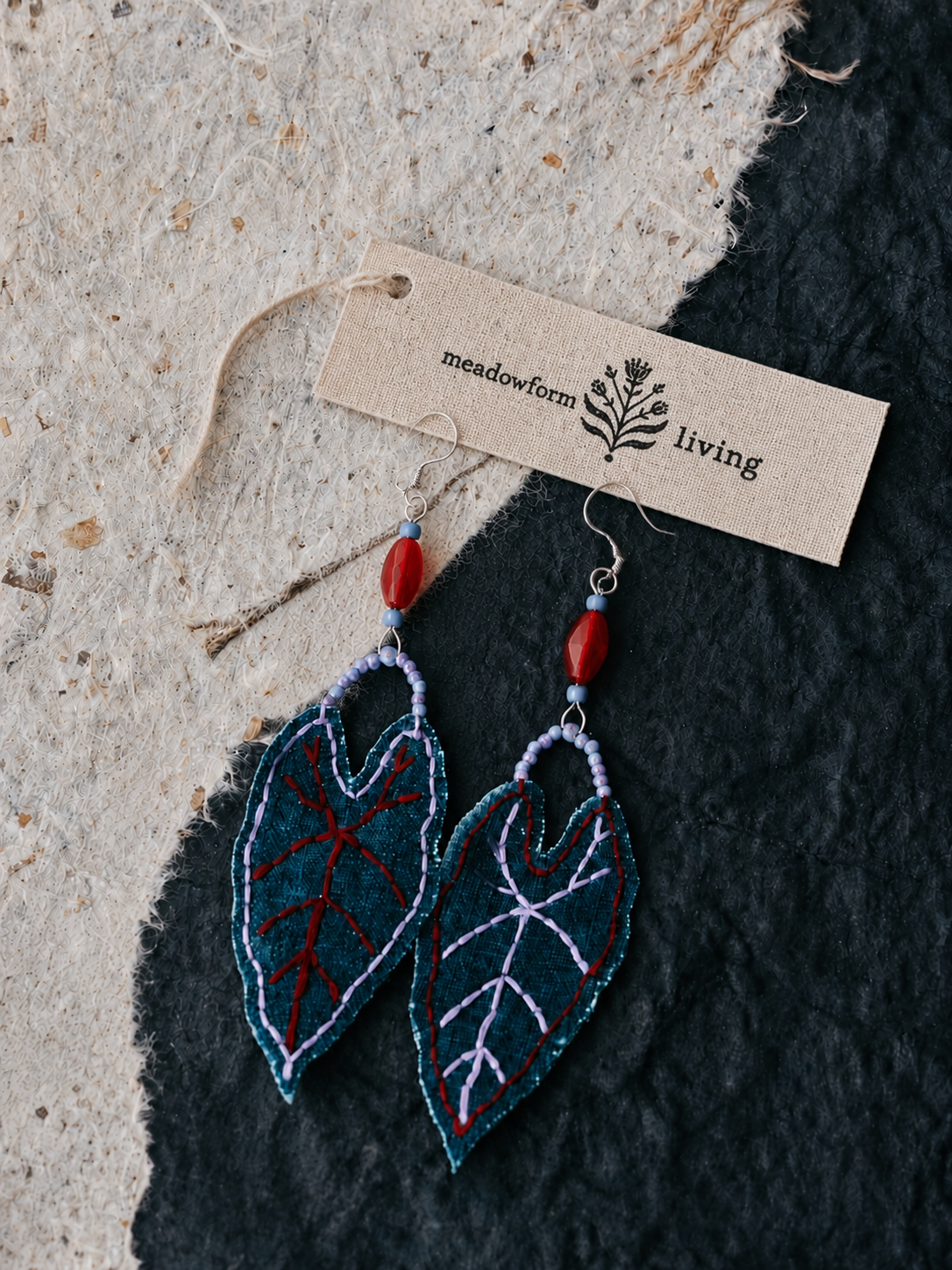 Green Leaf Embroidery Fabric Earrings