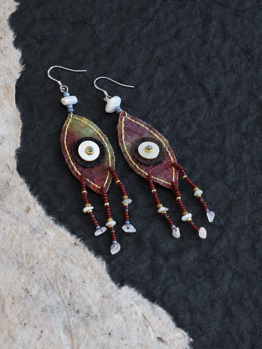 Beaded Tassel Fabric Art Earrings