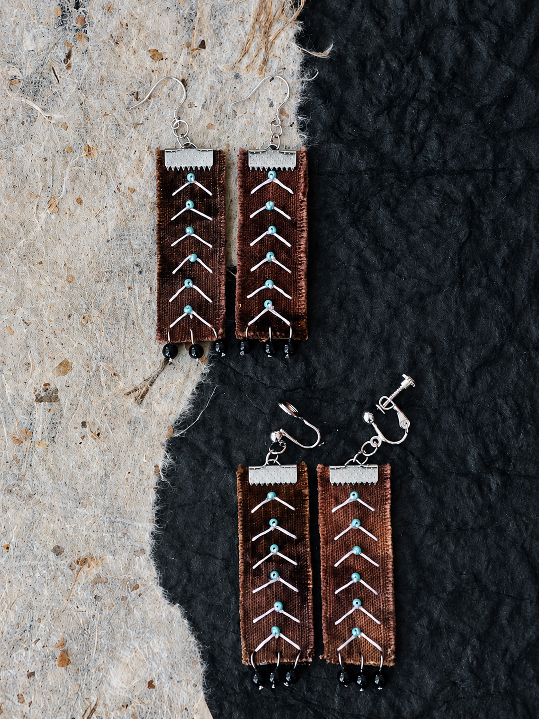 Purple Brown Botanical Embroidery Earrings