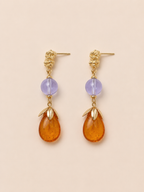 Amber Orange Glass Brass Art Earrings