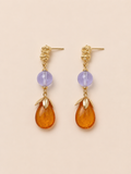 Amber Orange Glass Brass Art Earrings