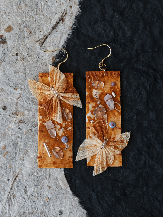 Rust Dye Linen Art Earrings Main Image