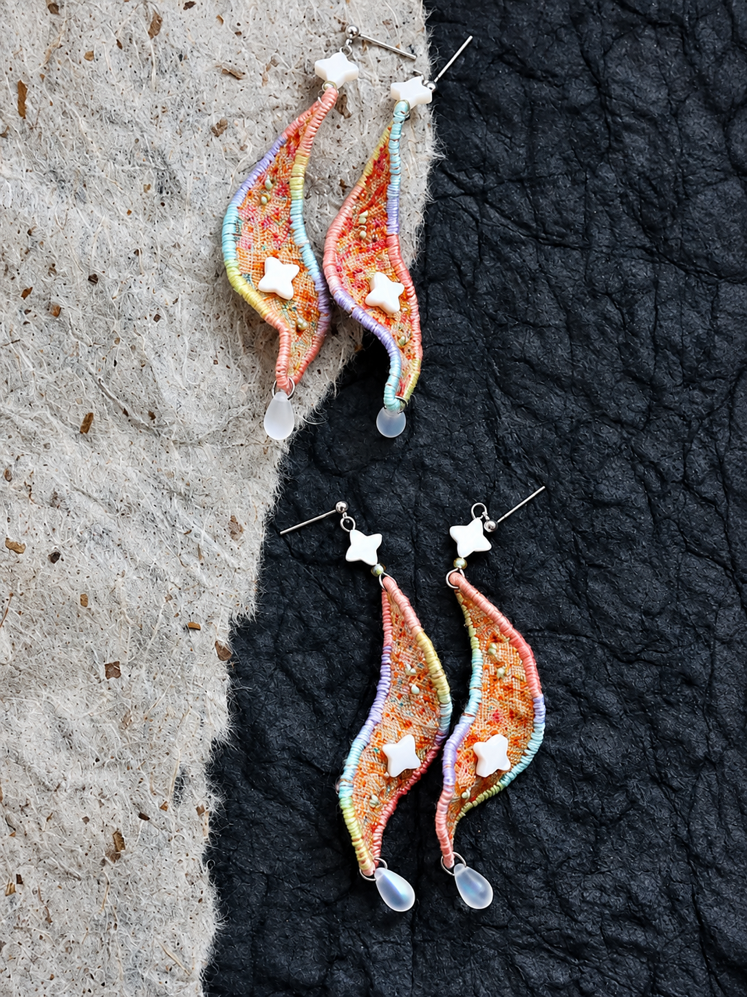Embroidered Star Drop Fabric Earrings