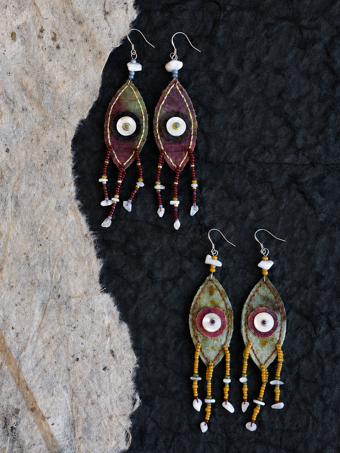 Beaded Tassel Fabric Art Earrings