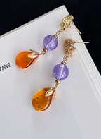 Amber Orange Glass Brass Art Earrings