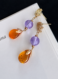 Amber Orange Glass Brass Art Earrings