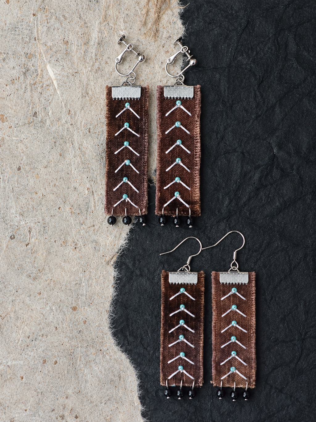 Purple Brown Botanical Embroidery Earrings