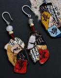 Kinsai Vintage Calligraphy Fabric Earrings