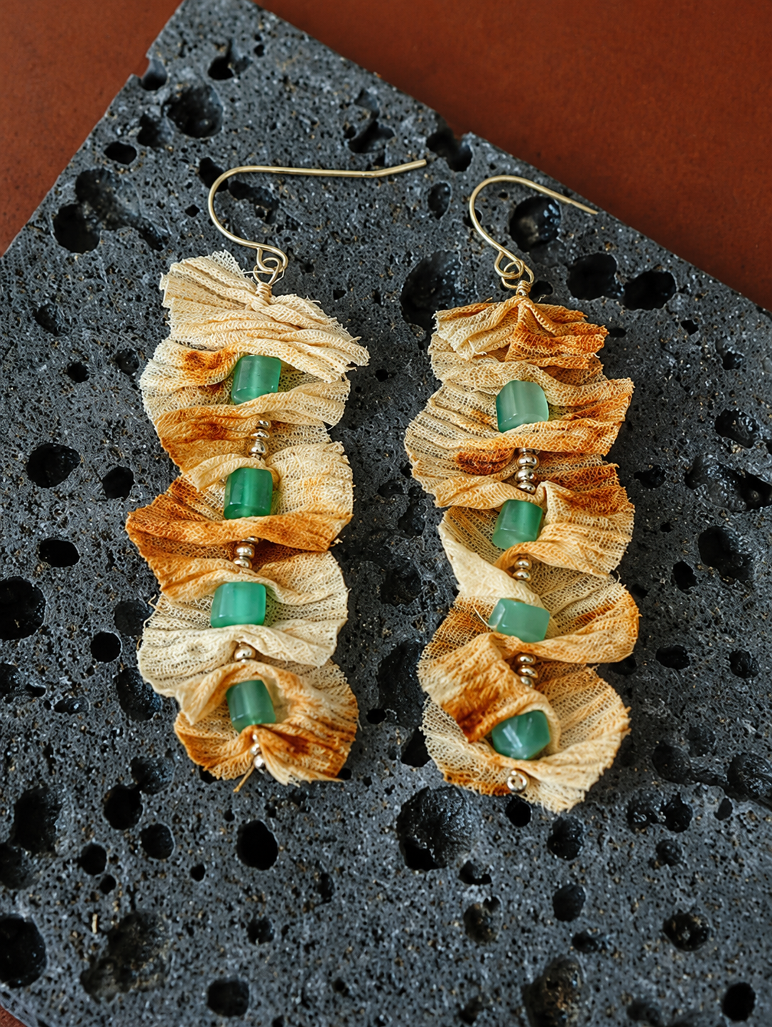 Handcrafted Pleated Fabric Statement Earrings