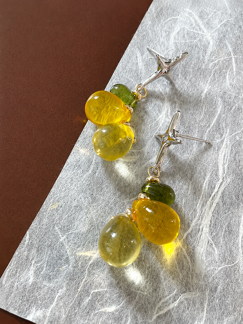 Autumn Yellow Crystal Glass Earrings