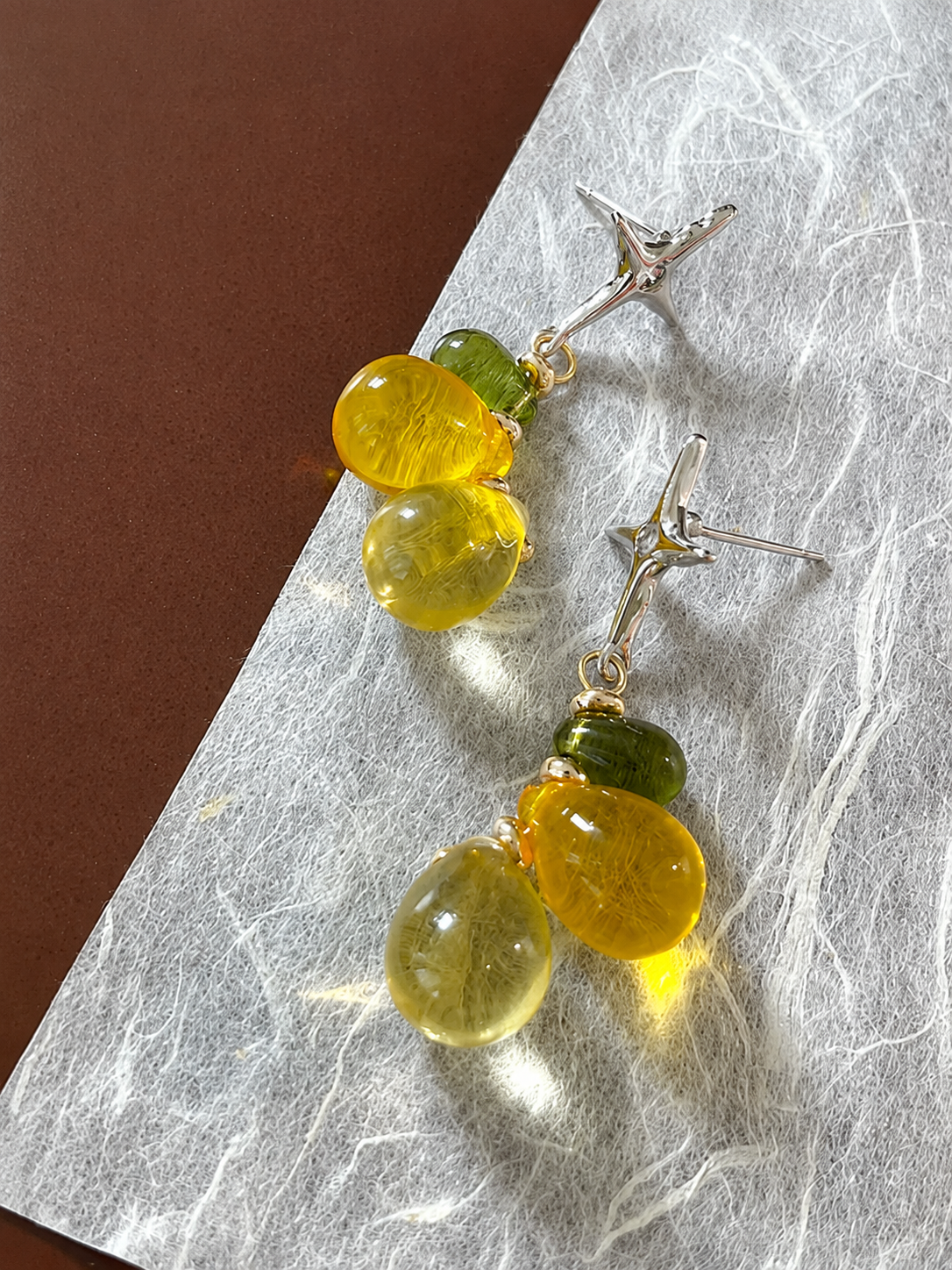 Autumn Yellow Crystal Glass Earrings