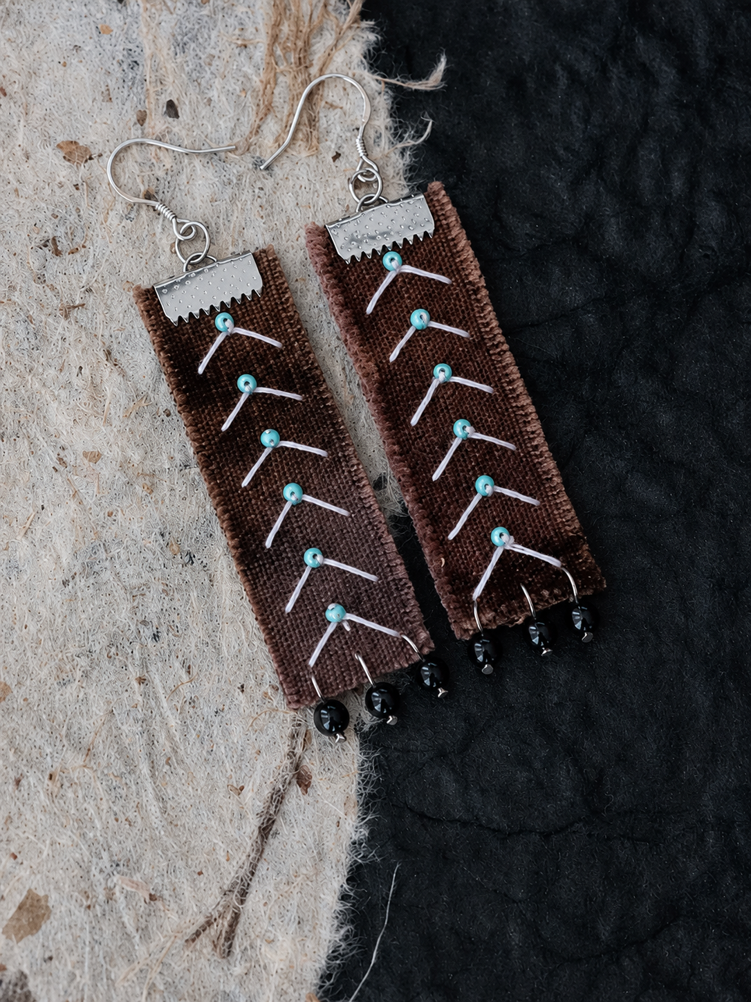 Purple Brown Botanical Embroidery Earrings