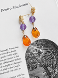 Amber Orange Glass Brass Art Earrings