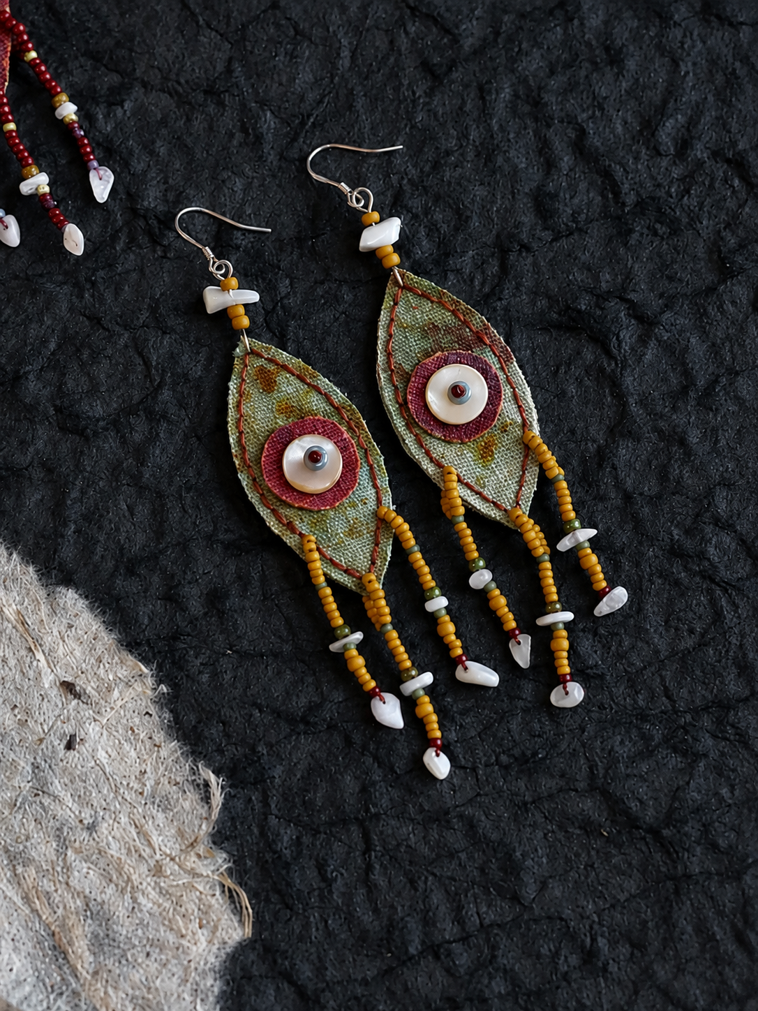 Beaded Tassel Fabric Art Earrings