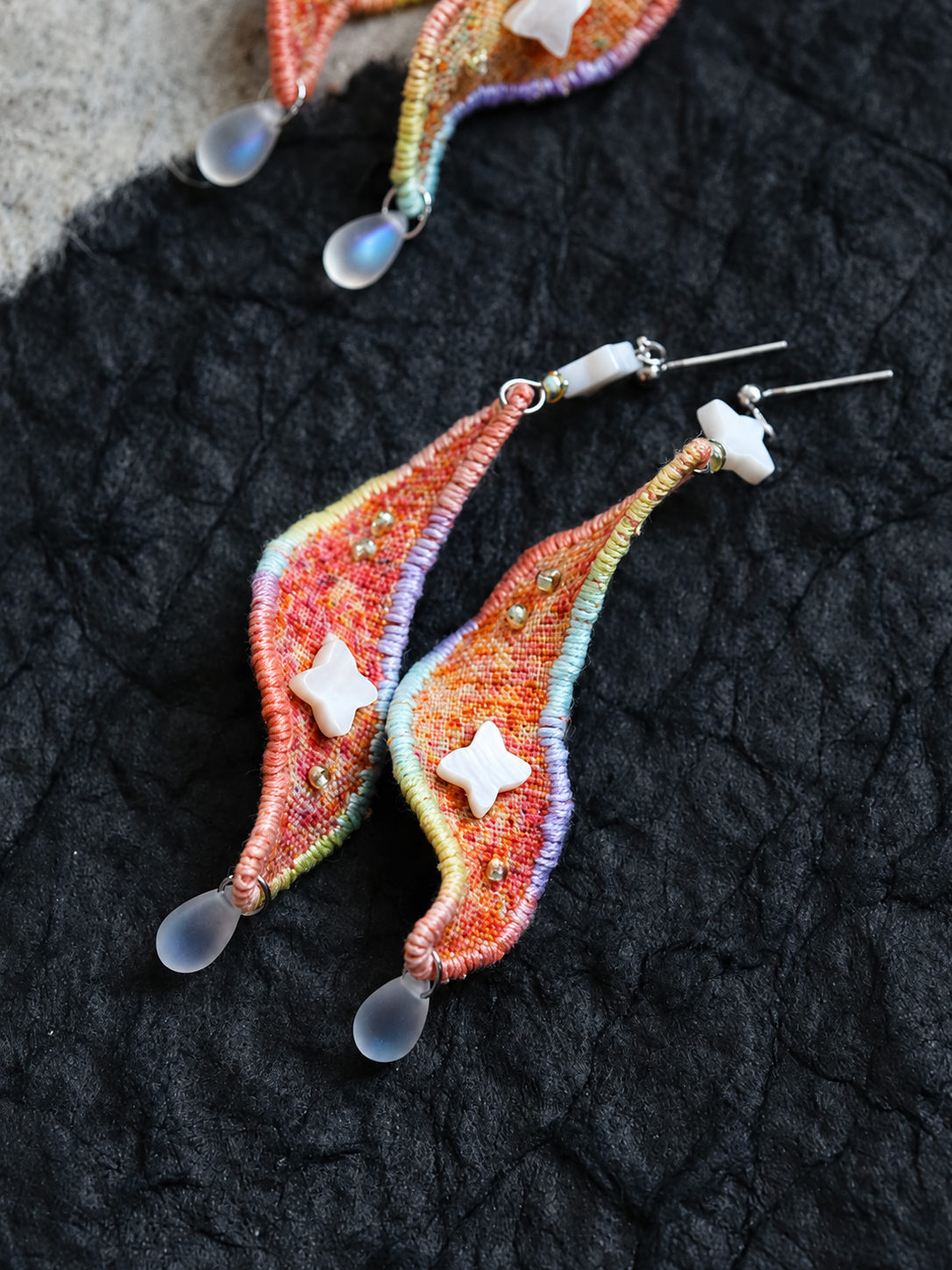 Embroidered Star Drop Fabric Earrings