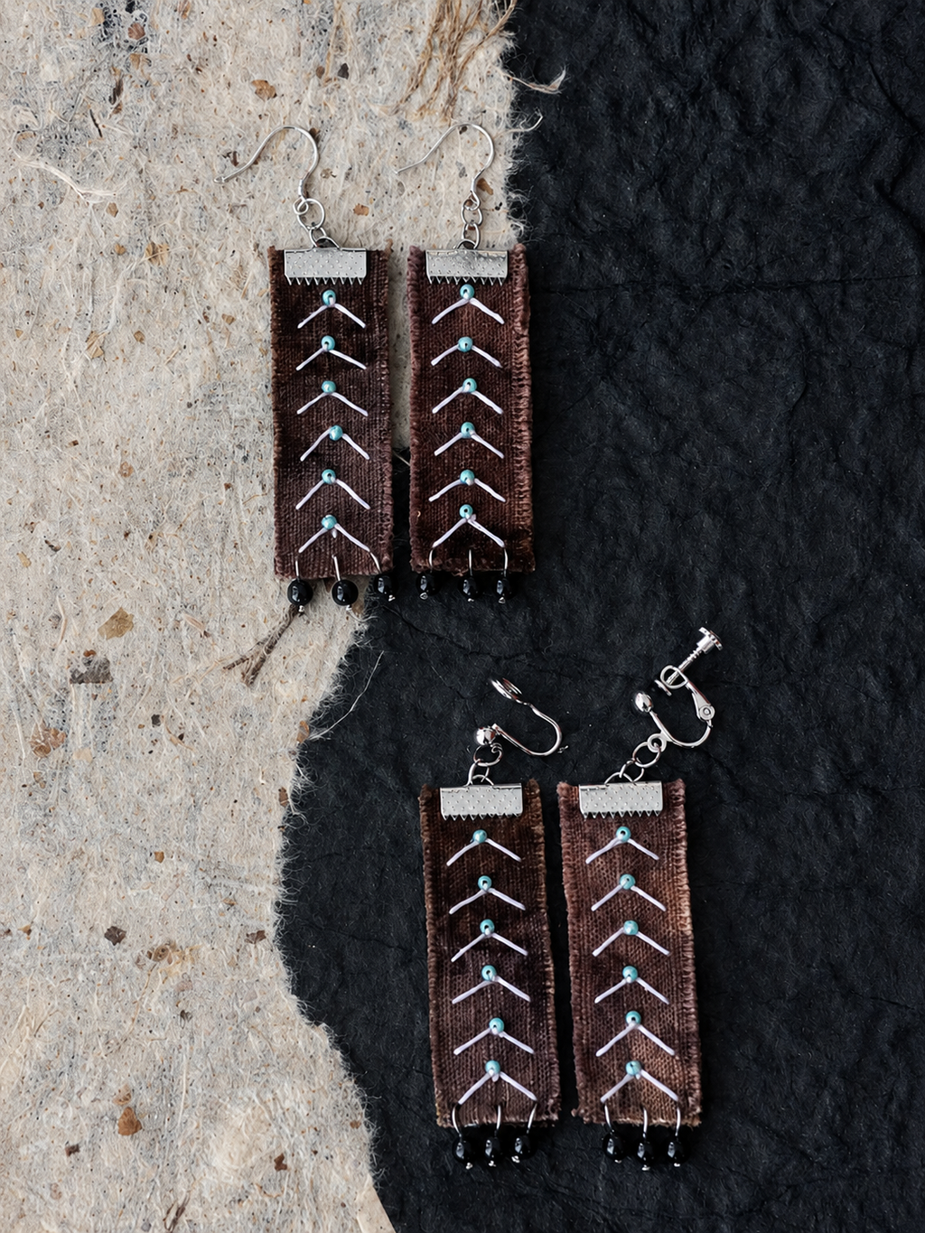 Purple Brown Botanical Embroidery Earrings