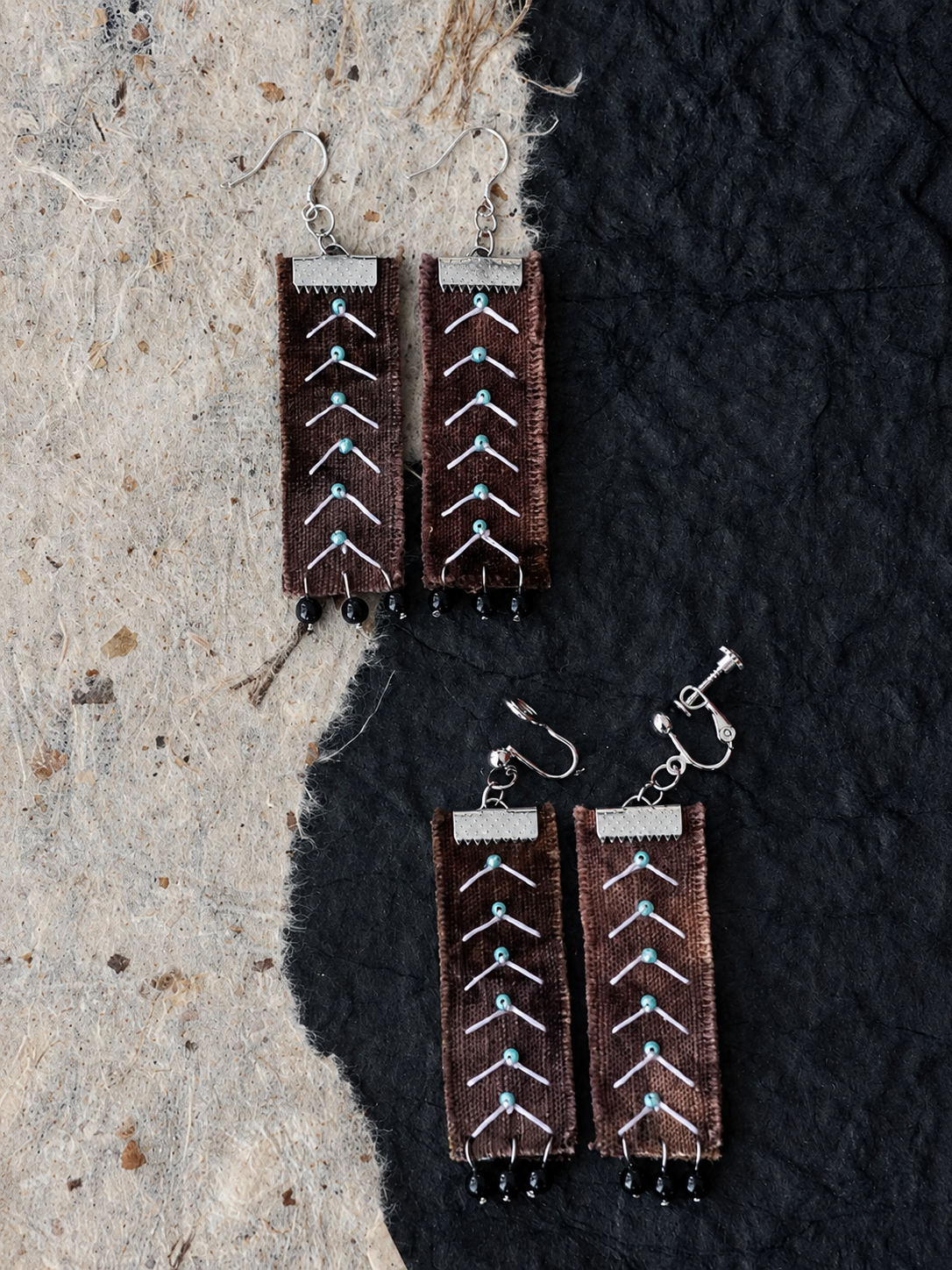 Purple Brown Botanical Embroidery Earrings