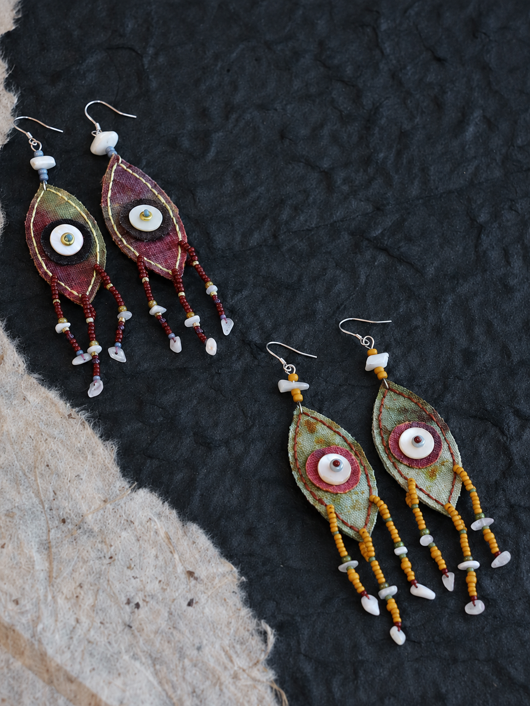 Beaded Tassel Fabric Art Earrings
