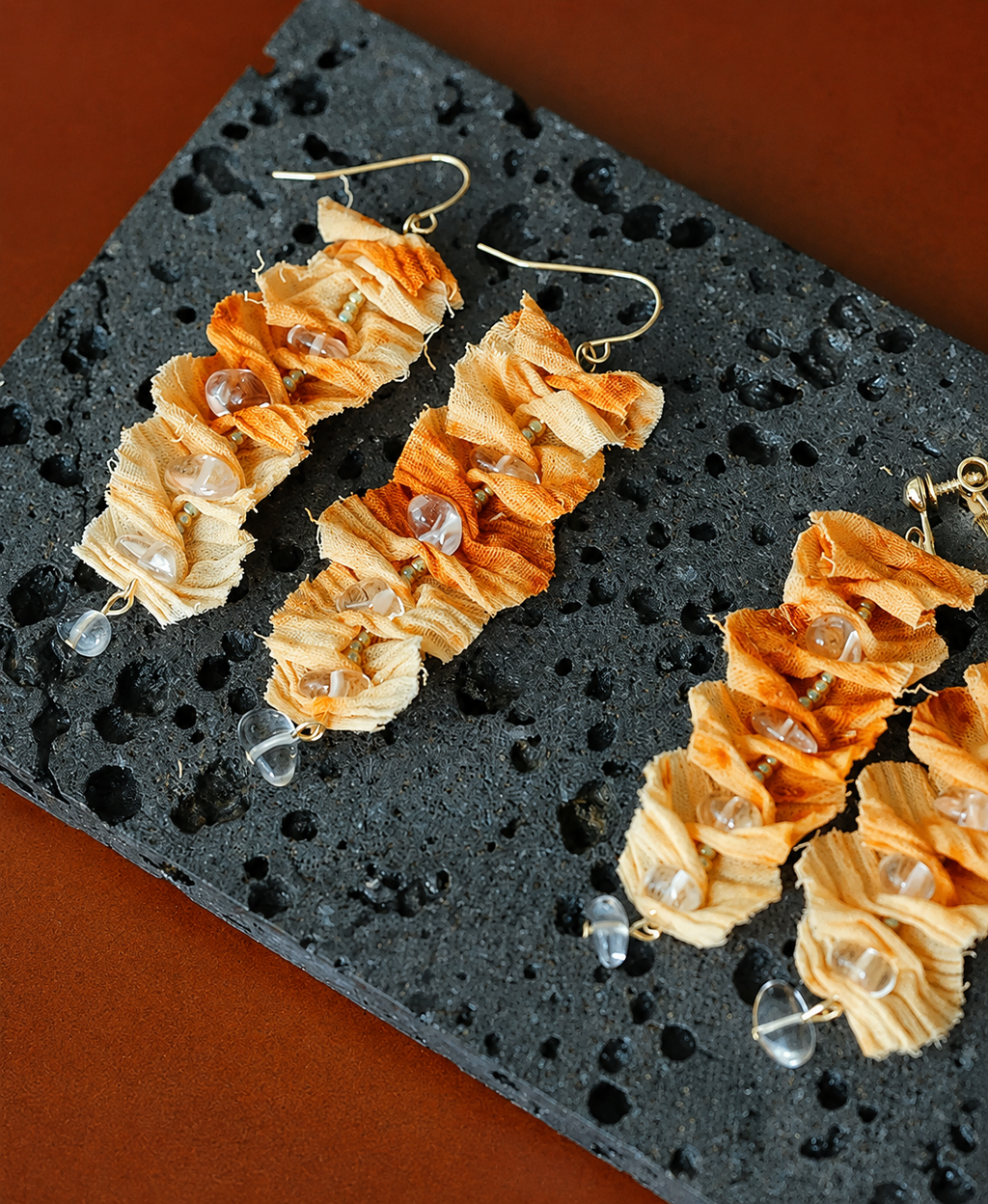 Handcrafted Pleated Fabric Statement Earrings
