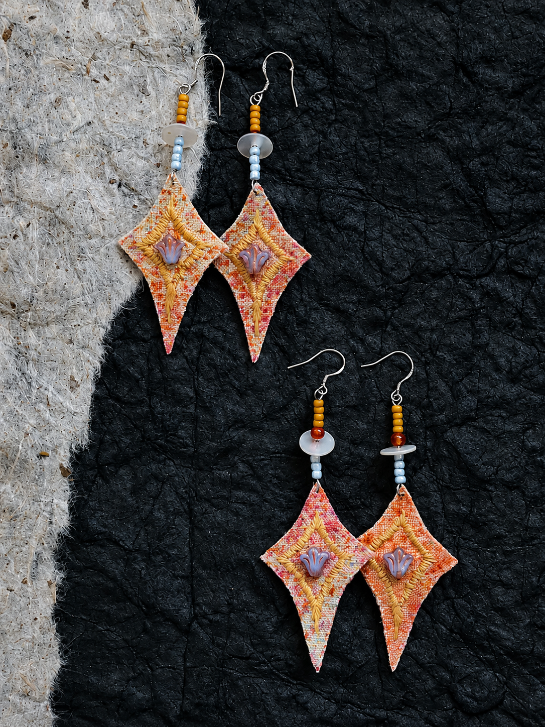 Geometric Diamond Fabric Star Earrings