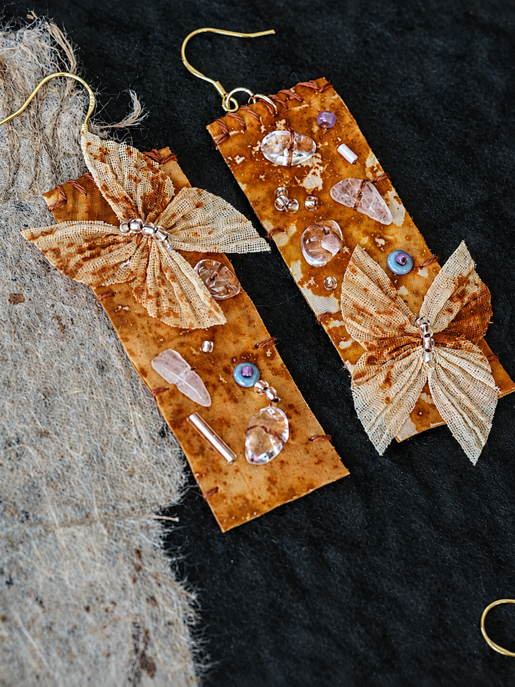 Rust Dye Linen Art Earrings