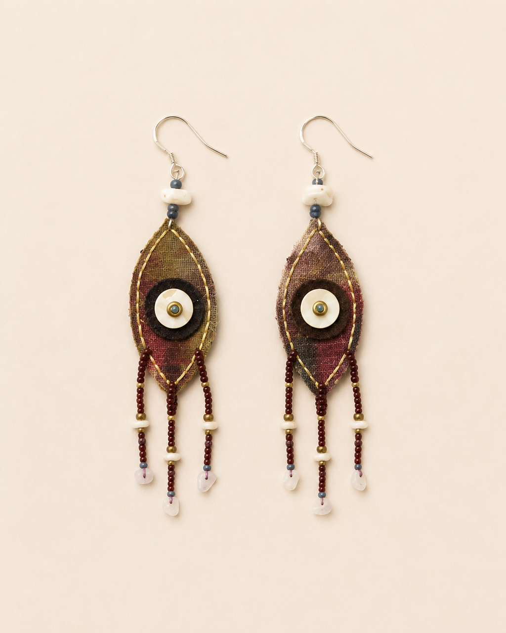 Beaded Tassel Fabric Art Earrings
