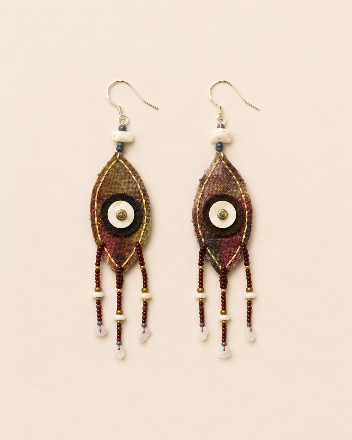 Beaded Tassel Fabric Art Earrings