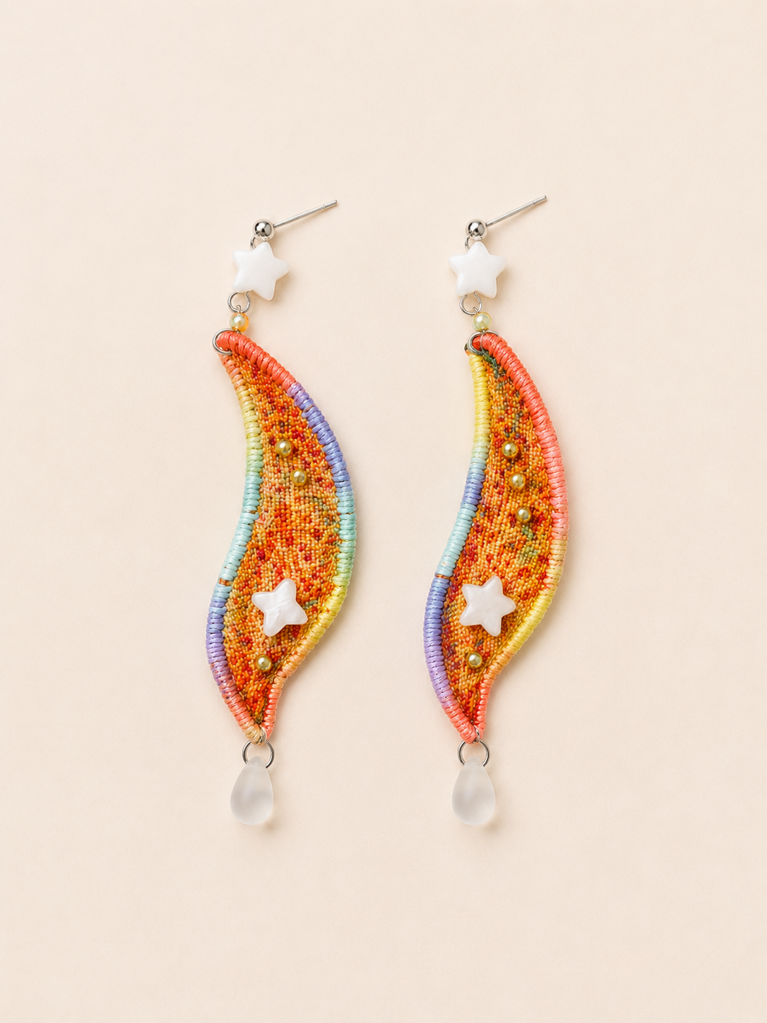 Embroidered Star Drop Fabric Earrings