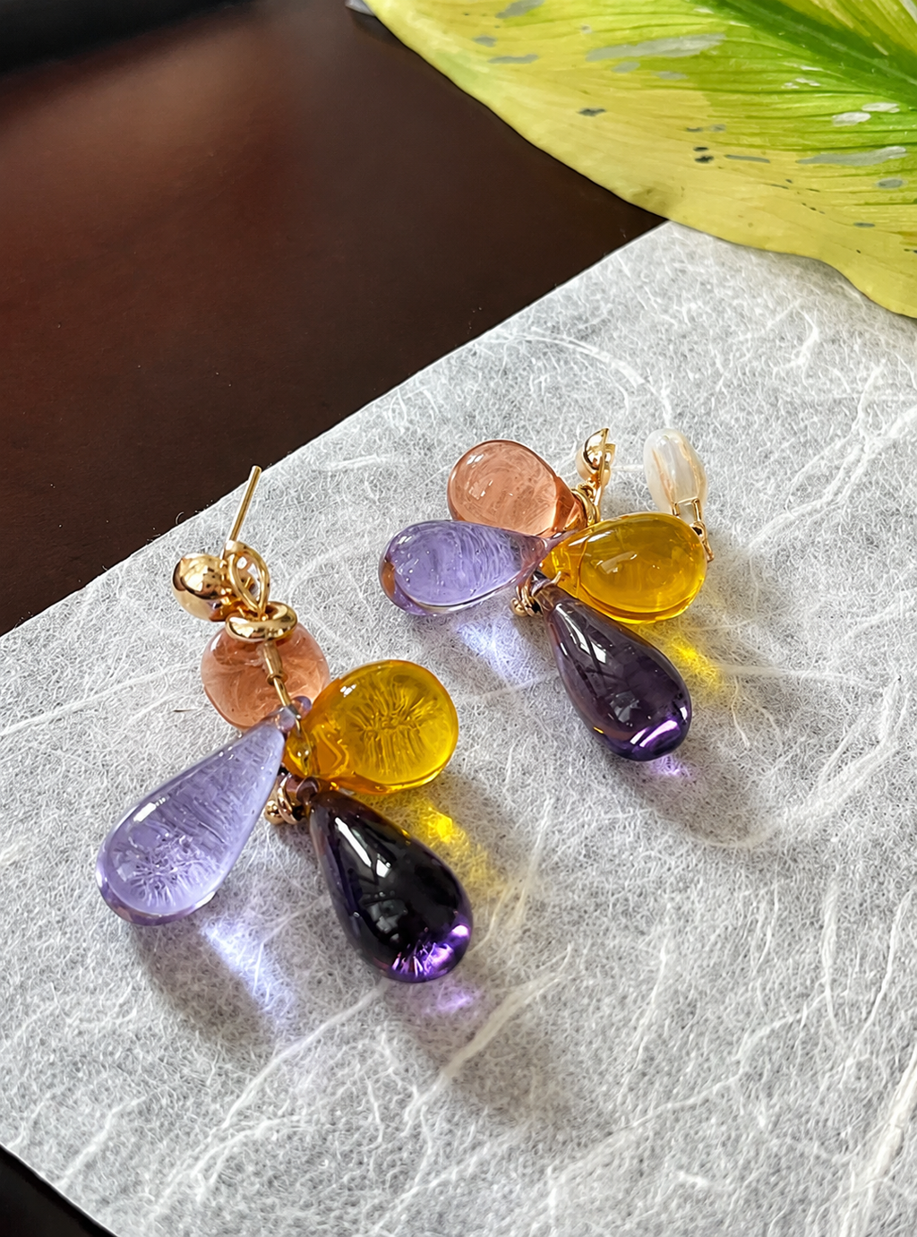 Romantic Yellow Glass Drop Earrings