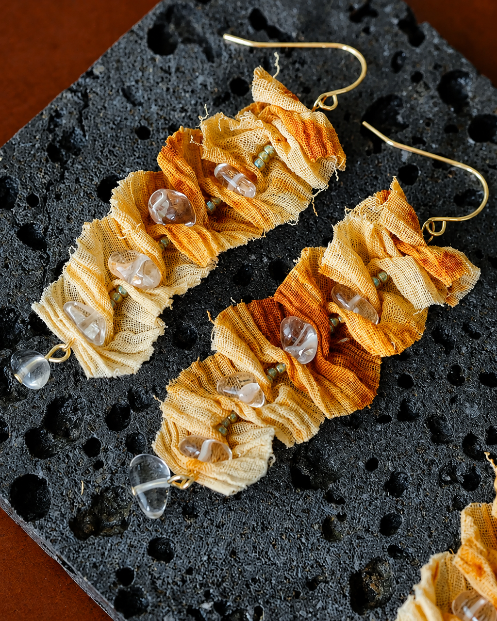 Handcrafted Pleated Fabric Statement Earrings